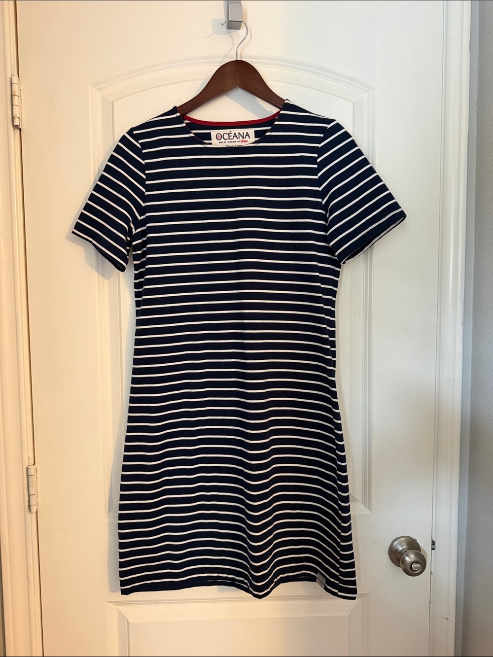 Navy and White Striped Short Sleeve Dress